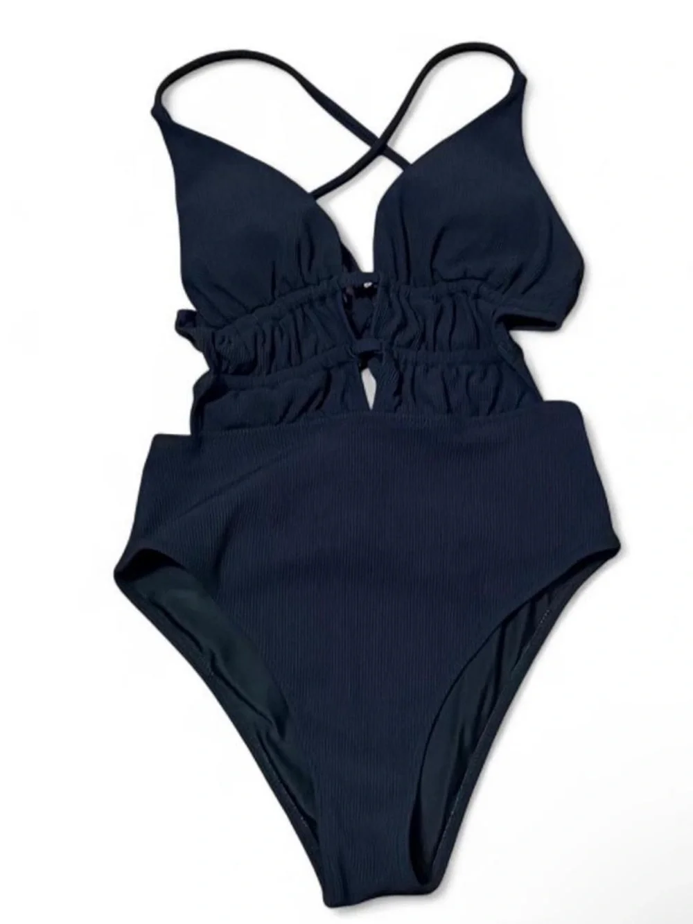 Berlook Black Black Textured Plunge One-Piece Swimsuit Size Small New